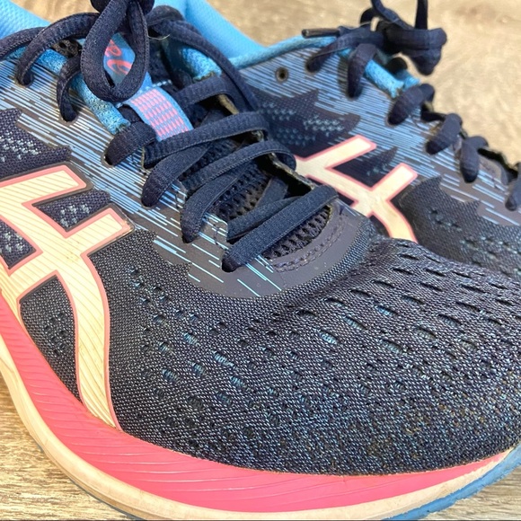 Asics Women Gel-Excite 7 Running Shoes Amplifoam LaceUp Blue/White/Pink 1012A875 - Picture 4 of 12